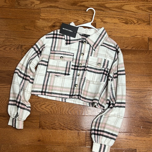 Beige / pink checked cropped shaket - Picture 5 of 8